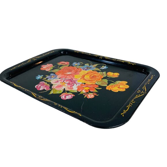 Rustic Floral Metal Serving Tray Decorative VTG Farmhouse Farmers Market Kitchen - Picture 6 of 14